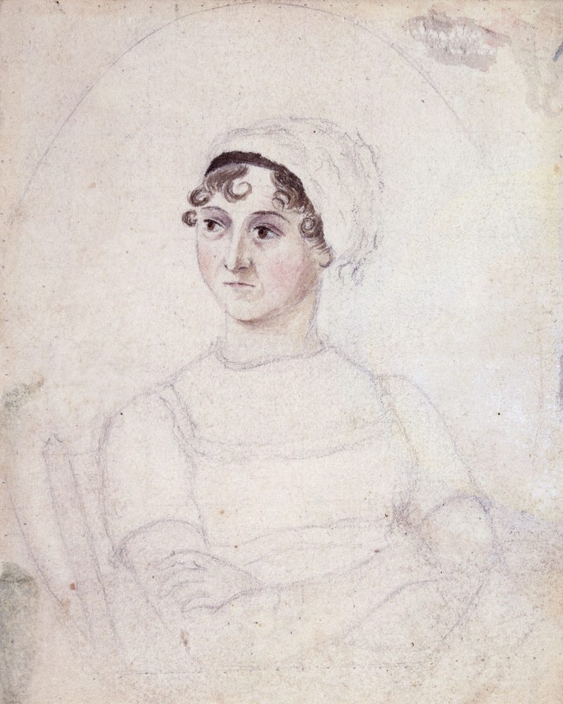 Retrato de Jane Austen em aquarela